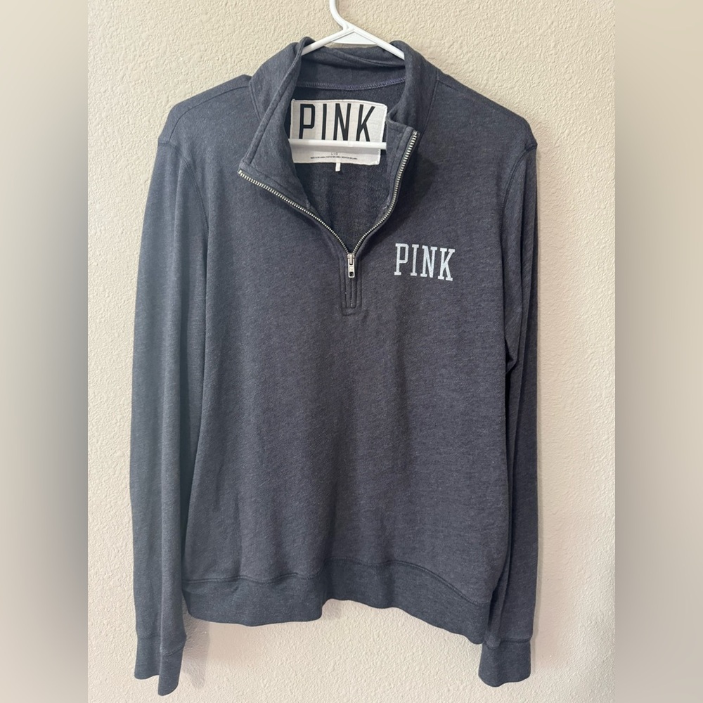 PINK Quarter-Zip Pullover in Charcoal